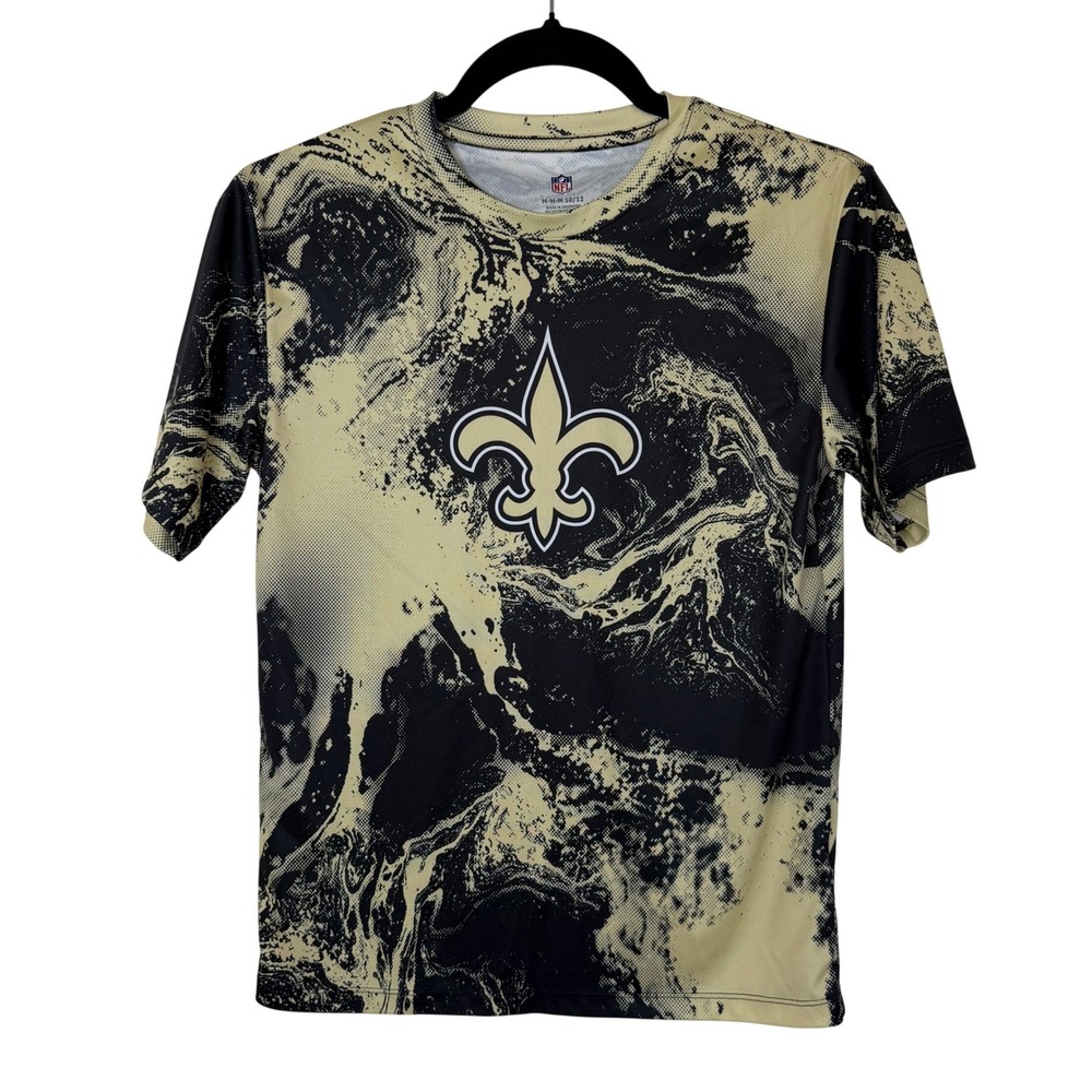 NFL New Orleans Saints Kids Medium 10/12 Gold Black Marble‎ Swirl T-Shirt